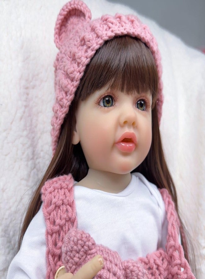OOTLO Reborn Baby Dolls Girl, 22" Beautiful Lifelike Doll Full Body Vinyl Silicone with Long Hair for Kids, Realistic Newborn Baby Doll with Feeding Toy for Birthday Christmas, Multicolor - Image 2